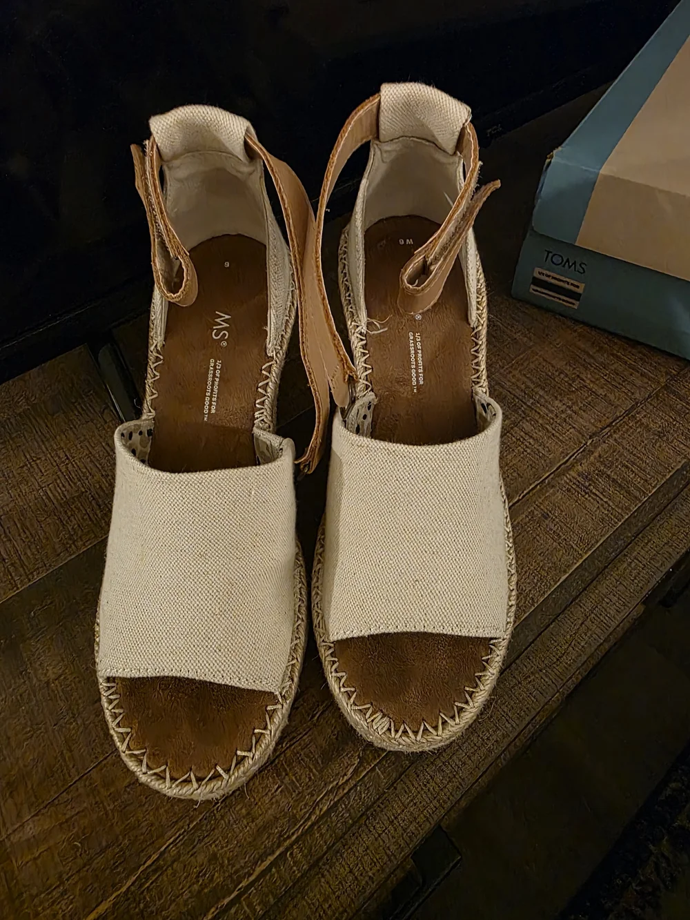 TOMS Women’s Cream Canvas Espadrille Wedge Sandals